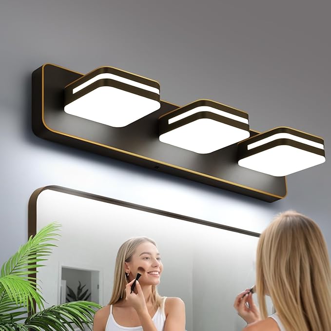 1300LM LED Modern Bathroom Vanity Light Fixtures, 360° Rotate Acrylic Brown and Gold Vanity Lights for Bathroom, Modern Wall Lighting Fixtures Over Mirror Kitchen Living (Natural White Light 5000K)