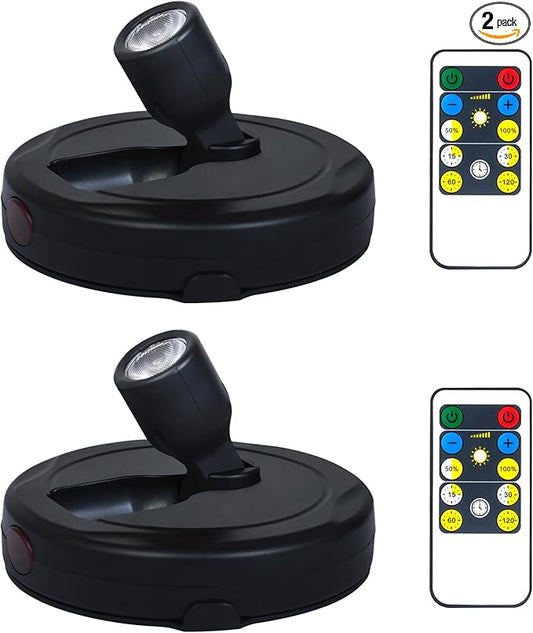 Battery Operated LED Spotlight, Picture Spot Lights, Indoor Uplighting, Puck Lights with Remote, Plants Tree Spotlight, Display Light for Paintings Dartboard Portrait Frame-Black
