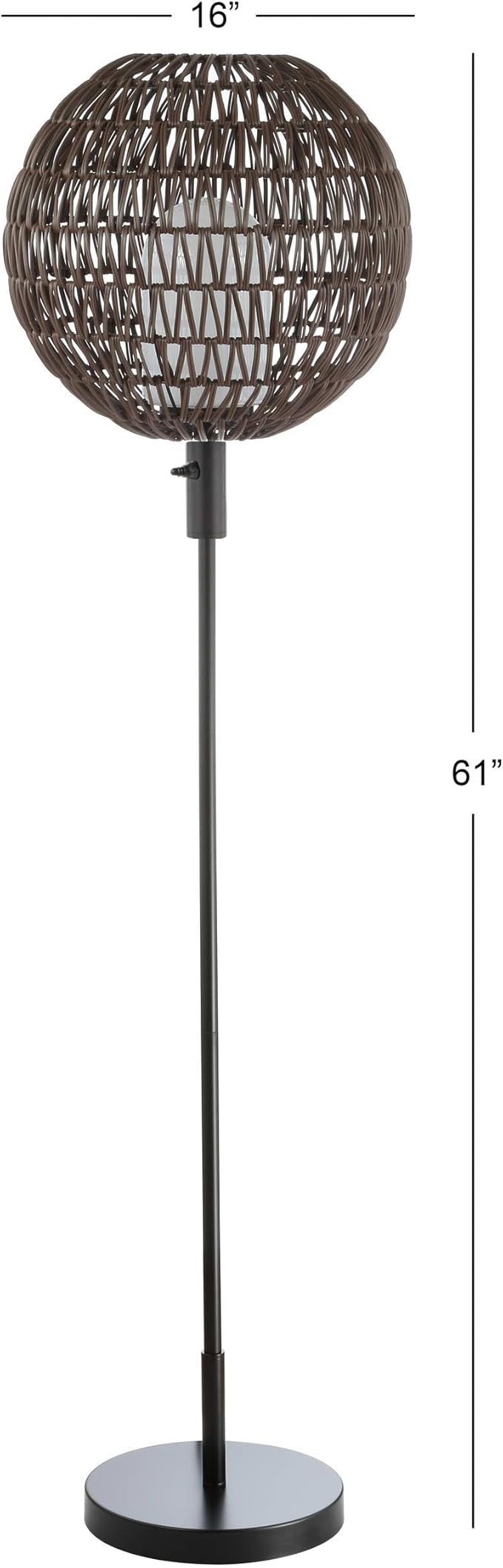 JONATHAN Y 61" Coffee/Black Outdoor Woven Globe LED Floor Lamp, Bohemian Modern Wicker Style Lantern for Patio, Porch and Backyard, Iron Frame, LED Bulb Included JYL6507A
