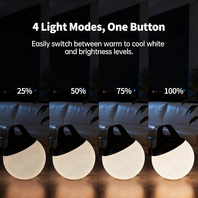 Cordless Smart Bluetooth Danish Design Globe Lamp with Rope,Outdoor Warterproof IP67,APP control Touch control,Adjustable Brightness for Bedroom Living Room Bathroom Camping Restaurant Dimmable Light