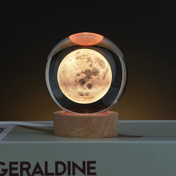 Large Crystal Ball 3D Moon Lamp Balkwan, Crystal Lamp 16 Color Changing Night Light with Remote Control for Bedroom Decor, Ideal Birthday Gift for Teens Boys and Girls, Moon Model