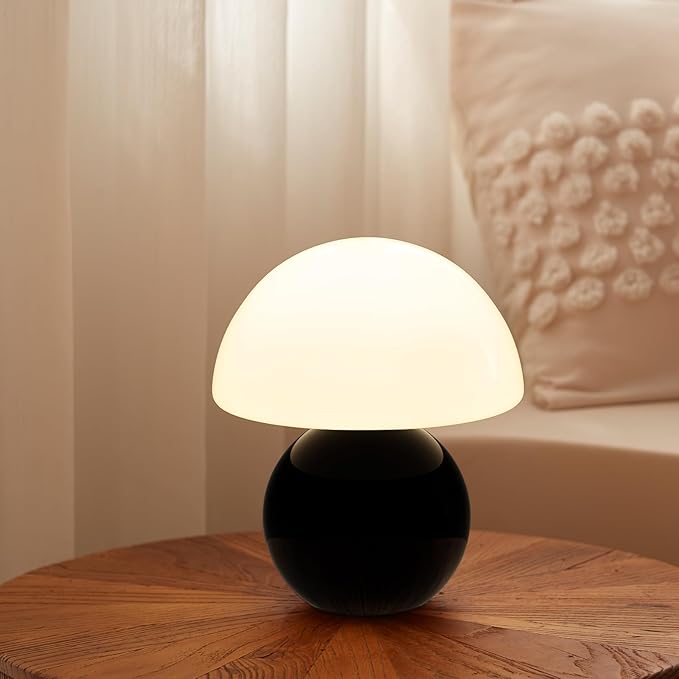 Mushroom Lamp Table Lamp for Bedroom,Desk Bedside Small Lamps for Living Room Night Stands,Mushroom Decor Cute Mini Modern Mid Century Lamps,Unique Aesthetic Home Living Room Decor(Black)