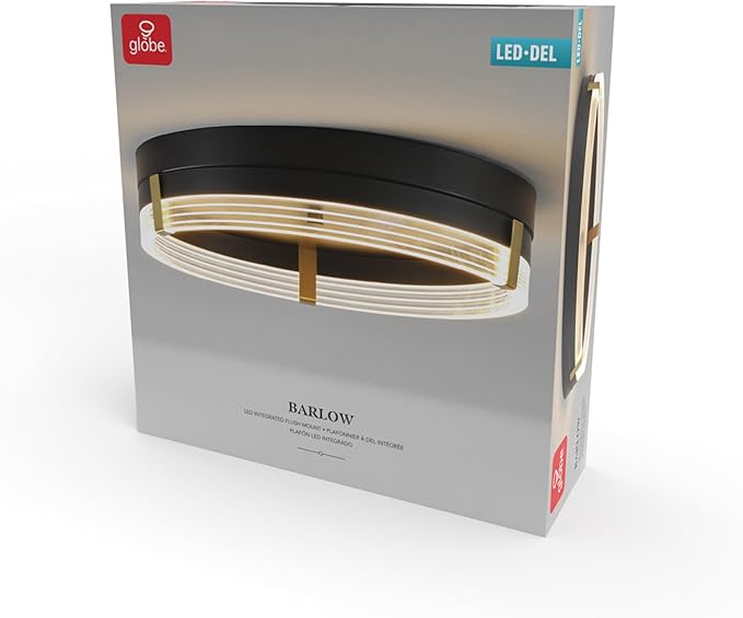 GLOBE Electric 66000134 27W LED Integrated Flush Mount Ceiling Light, Etched Acrylic Edge Lit Shade, Matte Brass Accents, 1800 Lumens, 2700 Kelvin, 90 CRI, Dimmable, 50 000 Hour Lifespan