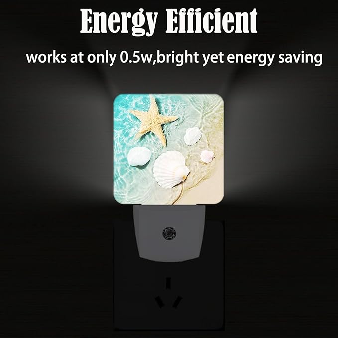 Starfish and Seashell On Beach Night Light,Plug Into Wall Decor for Stairway,Hallway,Kitchen,Dusk to Dawn Sensor Nightlights for Boys/Girls/Women/Men Room Gifts