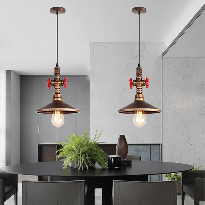 EYBOPB Industrial Steampunk Pendant Light, Water Pipe Ceiling Hanging Lamp Lighting Fixture for Kitchen Island, Bedroom, Dining Hall,Cafe, Bar, with Adjustable 39.4" Wire, Bronze