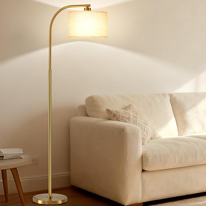 Gold Floor Lamp for Living Room,65'' Modern Standing Lamps with LED Bulb,Elegant Floor Light with Fabric Shade,Tall Lamp for Bedroom Office Study Room Corner Dining Room（Remote not Include）