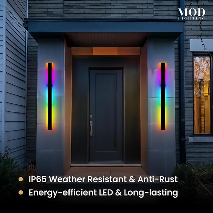 𝗠𝗢𝗗 𝗟𝗜𝗚𝗛𝗧𝗜𝗡𝗚 Haylen RGB | Waterproof Outdoor Wall Lights, Dimmable with Remote, 7 Colors and 358 Light Effects, Long Wall Sconce, Modern Linear Exterior Light Fixture, 1-Pack (RGB | 31")