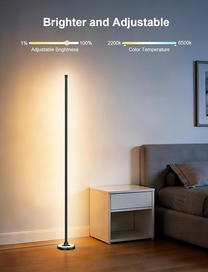 APPECK RGBW Corner Floor Lamp with Wi-Fi App Control, 60 Inch Smart Standing Lamps with 114 Scenes, DIY Mode, Music Sync, Modern Standing Lamps for Bedroom, Living Room