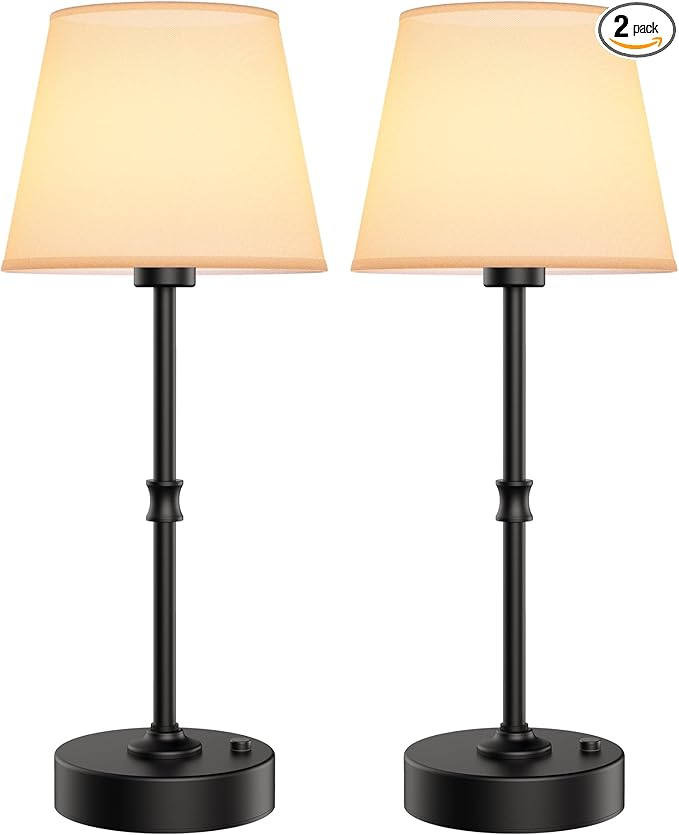 EppieBasic Cordless Table Lamp Rechargeable: Fast Charging & Long Lasting - 2700K Warm Light Vintage Brass Lamps - Dinning Living Room Bedroom - 2 Pack