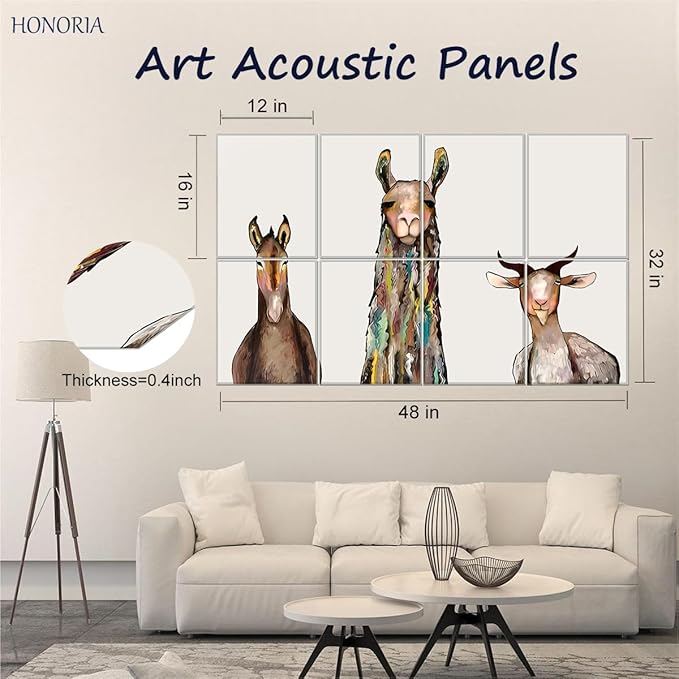 HONORIA 8 Pack Art Acoustic Panels 48X32Inches Sound Absorbing Panels,Self-adhesive Soundproof Wall Panels,Decorative Acoustical Wall Panels,Acoustic Treatment for Home Office&Recording Studio