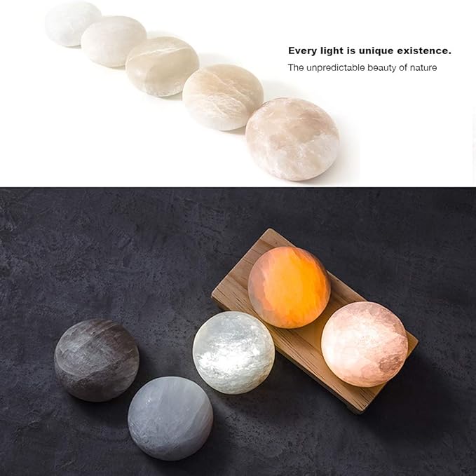 Selenite Lamp Hand Carved Stone Lamp Rechargeable Taplights Selenite Crystal Light with Dimmer (White/Warm/Yellow) for Bedroom Healing Natural Crystal Light (1 Piece, Round Taplight)