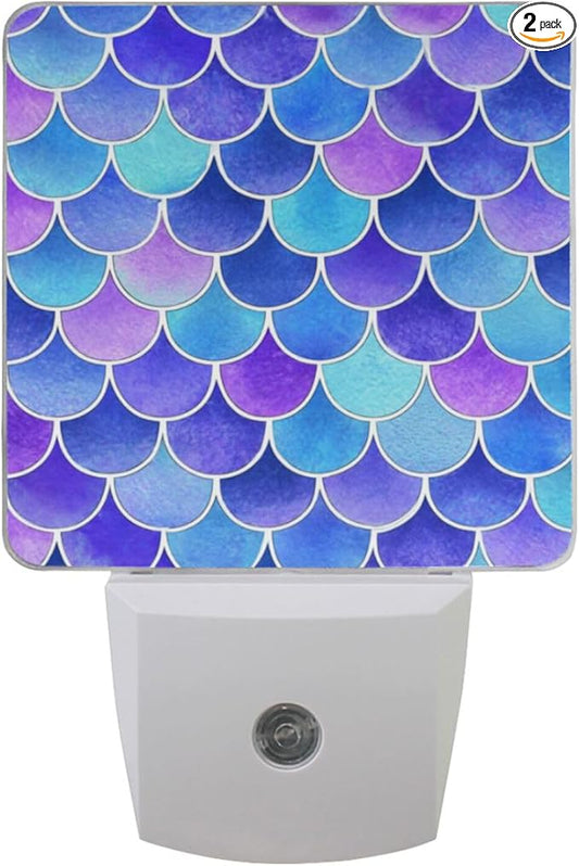 Vdsrup Mermaid Scales Night Light Set of 2 Rainbow Galaxy Plug-in LED Nightlights Auto Dusk-to-Dawn Sensor Lamp for Bedroom Bathroom Kitchen Hallway Stairs