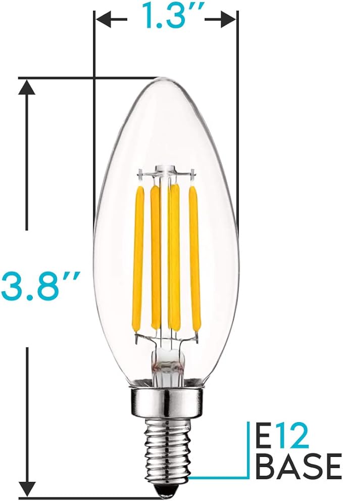LUXRITE Vintage Candelabra LED Bulb 60W Equivalent, 550 Lumens, 2700K Warm White, Chandelier Light Bulbs 5W, Dimmable, Clear Glass, Filament Candle Bulbs, UL Listed, E12 Base (16 Pack)