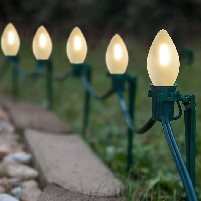 GOOTHY 25 Pack C7 LED Frosted White Light Bulbs, Shatterproof Christmas Replacement Bulb for Outdoor Patio String Lights, E12 Candelabra Base LED Night Lights Candles Bulbs, 2700K Warm White