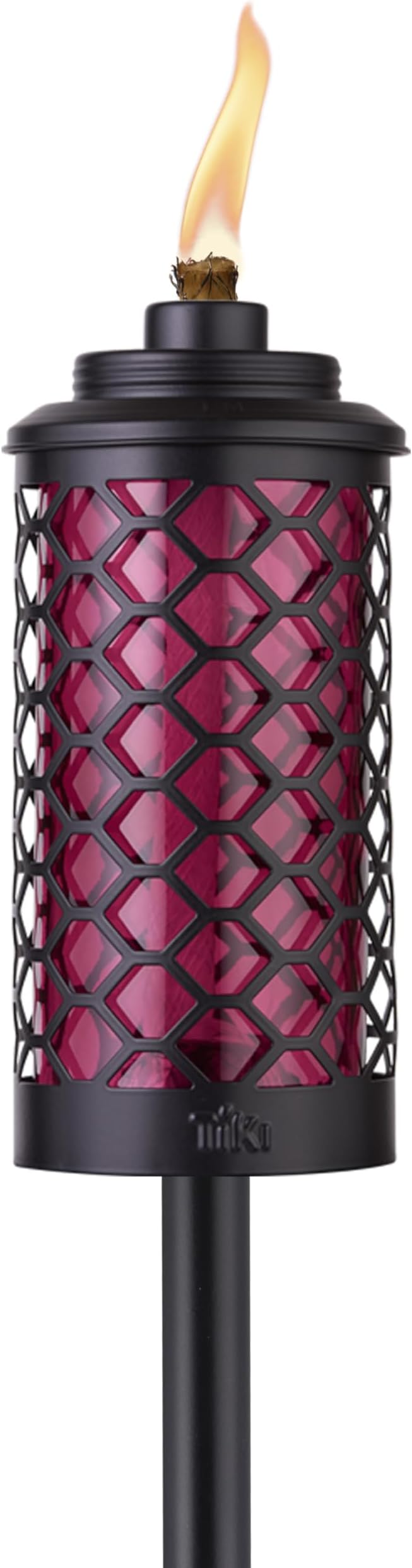 TIKI Convertible 65" Honeycomb Glass Torch – Burgundy Outdoor Decorative Lighting for Patio, Lawn & Backyard Décor | Weather-Resistant | Includes Long-Lasting Wick & Snuffer