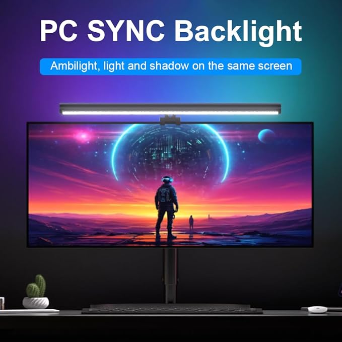DS Monitor Light with Sync Screen Color, Care-Reading LED Task Lamp Adjustable Brightness/Color Temperature Reading Light for Laptops, Computer Monitor (USB Plug)