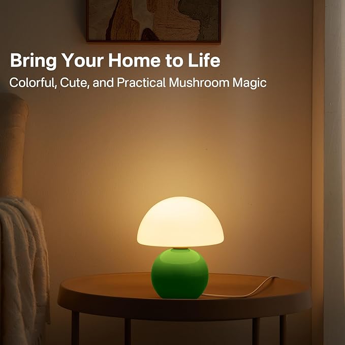 Mushroom Lamp Table Lamp for Bedroom,Desk Bedside Small Lamps for Living Room Night Stands,Mushroom Decor Cute Mini Modern Mid Century Lamps,Unique Aesthetic Home Living Room Decor(Green)
