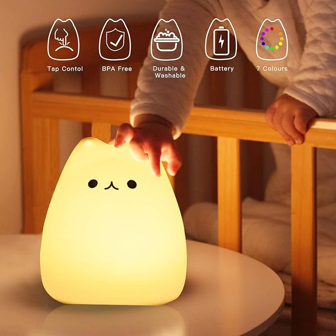ZKLiLi Night Light for Kids Lamp, 16 Colors Lamp Cute, Dimmable Baby Night Lights for Nursery,Silicone Rechargeable Nightlight for Kids Room, Kawaii Room Decor (renqicat-Remote)