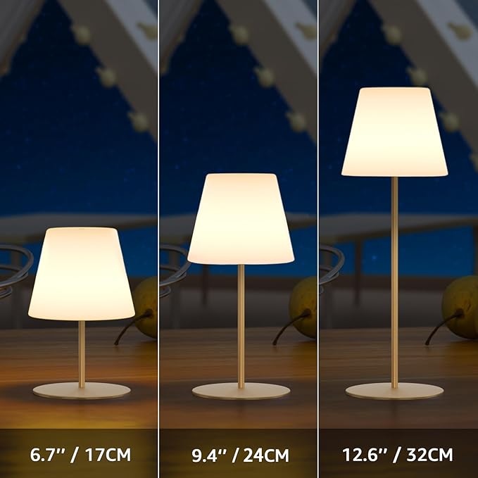 uuffoo 2 Pcs Shower Lamp Rechargeable Table Lamp, Cordless Desk Lamps Bathroom Lamp Touch Warm White and RGB IP44 Shower-Safe, USB-C Cable, Easily Portable for Bedroom Bathroom Balcony Patio (Gold)