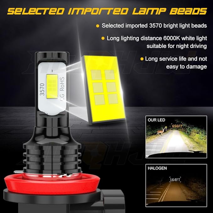 Compatible for 2012 2013 2014 2015 Toyota Tacoma Light Bulbs, 9003 High Low Beam H11 Fog Lights, 6000K Bright White, Plug n Play, Powersports Bulbs, 4-Pack