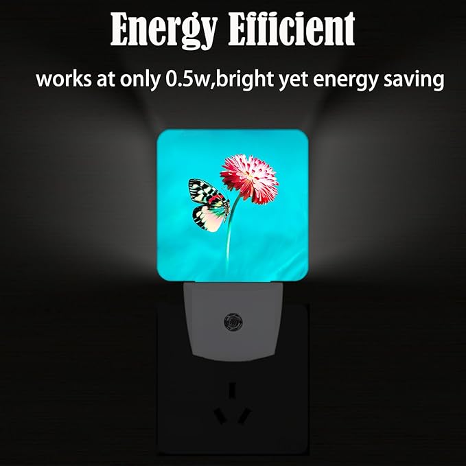 Butterfly Pink Flower Night Light,Plug-in Night Lights with Dusk-to-Dawn Sensor for Stairway,Hallway,Bedroom Sleep Friendly Ideal for Women/Girls/Boys Gift,0.5w