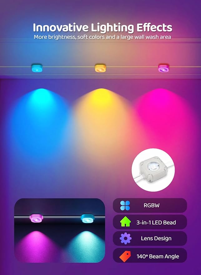 Gaoxun 150ft Permanent Outdoor Lights, RGBW Smart Outdoor Lights for House with 54 LED, APP/Remote Control, 47 Scene Modes, Timer, IP67 Waterproof Eaves Lighting for Daily Holiday Christmas Decors