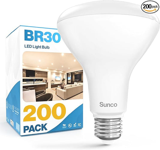 Sunco 200 Pack BR30 Light Bulbs LED, Recessed Can Light Bulbs, Indoor Flood Bulb, 850 LM, 11W (65W Equivalent), 3000K Warm White, Dimmable, E26 Base, for Home, Kitchen, Bedroom UL