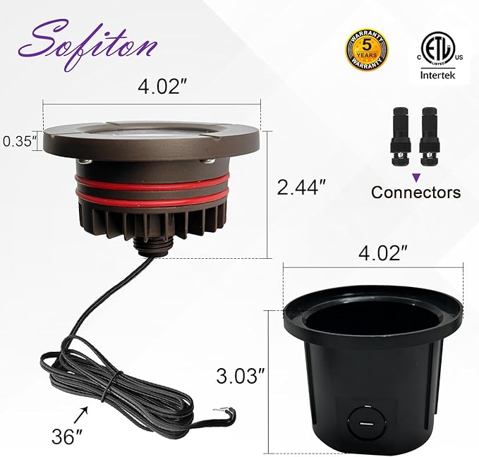 LED Well Lights, 6W 580LM, Warm White (3000K), 12-24V Outdoor In-ground Lights with Wire Connectors, IP65 Waterproof Low Voltage Lighting for Pathway Driveway Deck, ETL Certified, 8-Pack