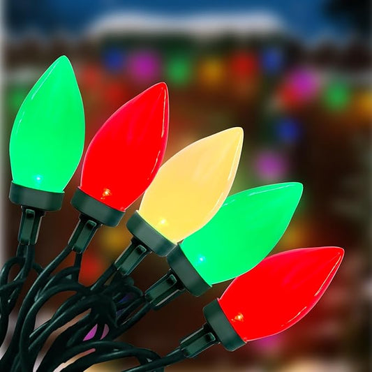 26FT C9 Red Green and White Christmas String Lights, Outdoor Christmas Decorations Lights with 50 C9 LED Bulbs, Plug in Vintage Christmas Lights Waterproof for Tree Patio Roofline Party Garden Decor