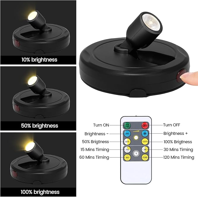 Spotlight Battery Powered, Wireless Picture Light, Accent Spot Light for Indoor Plant Tree, Display LED Puck Lights with Remote and Timer, Stick Uplighting for Photo Painting Dartboard Wall Decor Art