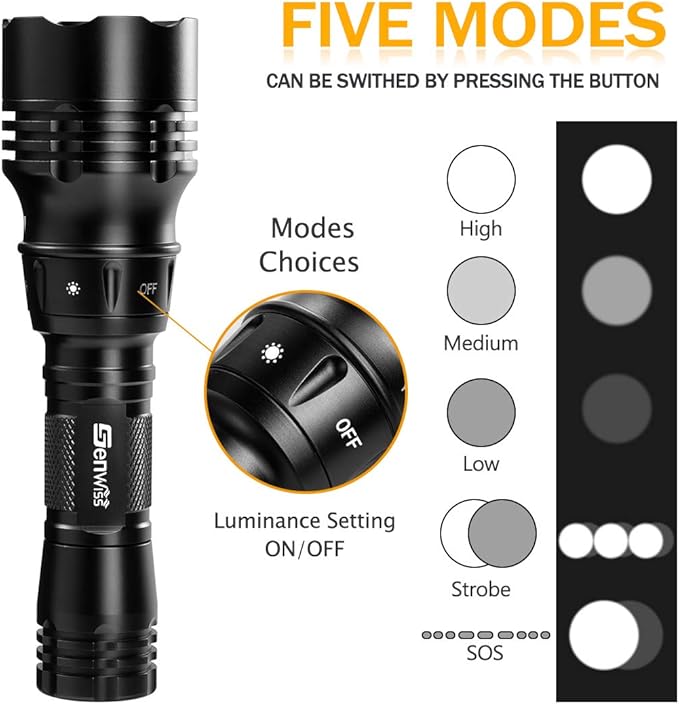 Scuba Diving Flashlight Dive Torch 2000 Lumen Waterproof Underwater XM-L2 LED Submarine Lights Holder with Charger for Under Water Deep Sea Cave at Night