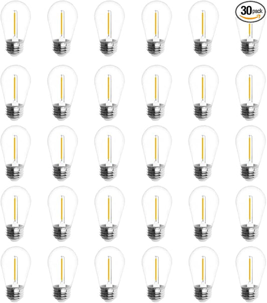 Jslinter 30-Pack LED String Light Bulbs Replacement, 1W E26 Vintage Bulbs, 2200K Warm White, Indoor/Outdoor String Lights for Wedding, Party, Xmas Decor