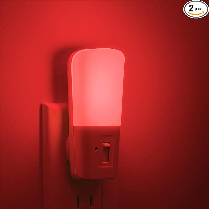 L LOHAS LED Red Night Light Plug in, Dimmable Light LED Night Lights with Dusk to Dawn Sensor, 5-80LM Adjustable Brightness Red Light for Nursery Kids Room Hallway Kitchen, Christmas Gift 2 Pack