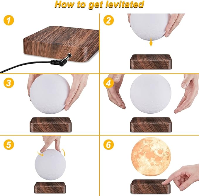 Levitating Moon Lamp, Floating 3D Moon Light Spinning in Air 3 Colors Magnetic Levitation LED Moon Night Lights with Touch Control for Room Office Decoration Cool Gifts