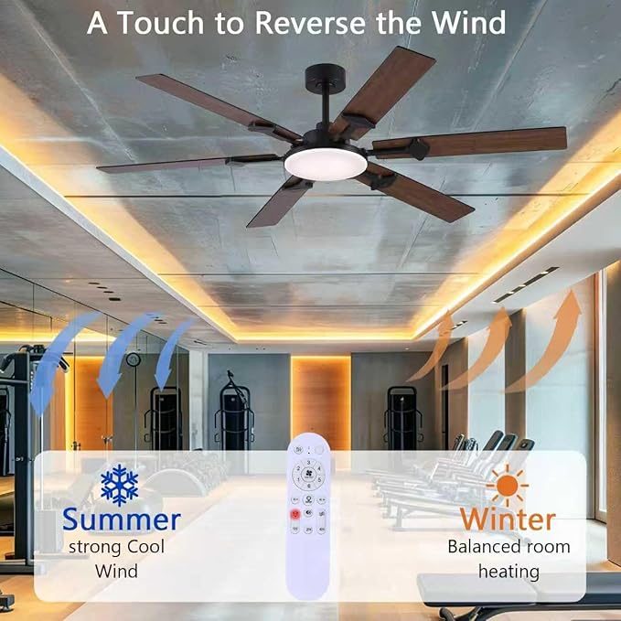 66 Inch Brown Ceiling Fan with Lights, Modern Large Ceiling Fan with Remote & APP Control, Reversible DC Motor, 6 Double-Sided Blades, 6 Speeds, Silent, Timer, for Living Room Indoor & Outdoor