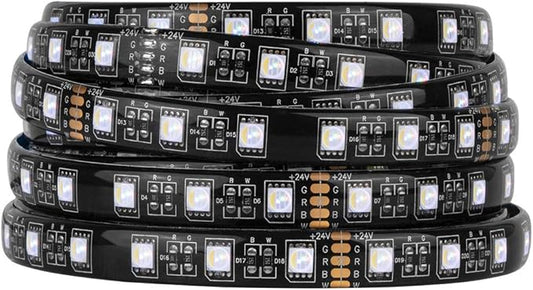 BTF-LIGHTING 5050 RGBW RGB+Cool White(6000K-7000K) 4 Colors in 1 LED Tape Light DC24V 5m 16.4ft 60LED/m Multi-Colored IP65 Black 12mm PCB for Bedroom Kitchen Home Decoration(No Adapter or Controller)