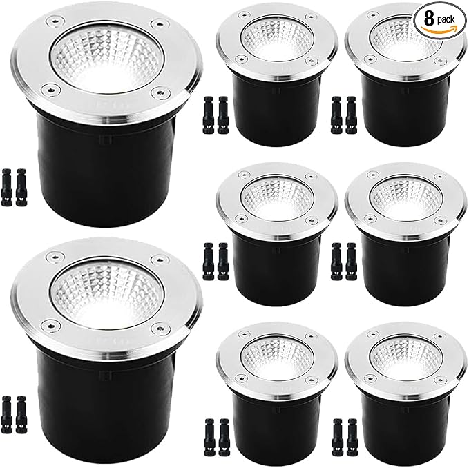 Low Voltage Landscape Lighting,Outdoor Landscaep Well Light,12W 12-24V AC/DC In-Ground Garden Light 5000K Daylight Paver Lights for Pathway,Fence