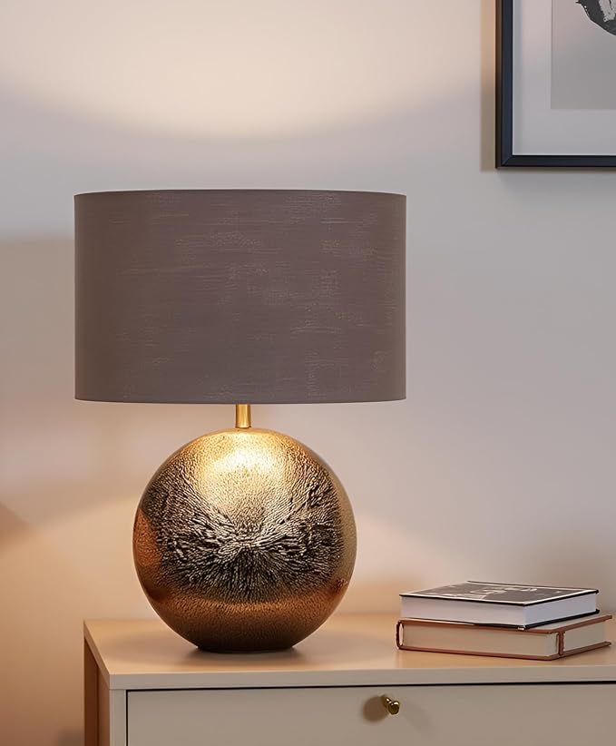 Cruiser’s Caché 19" Modern Metal Table Lamp, Antique Gold Finish with Handloomed Dark Khaki Rectangular Lampshade