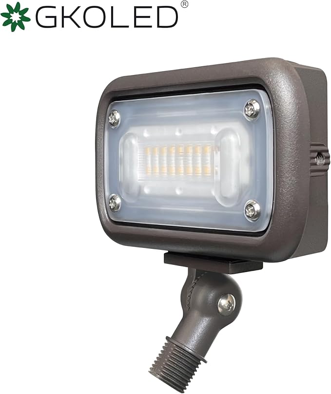 GKOLED 7W Outdoor LED Low Voltage Landscape Lighting Flood Light, 2700K, 550Lumen, 9-15V AC/DC, 1/2" Adjustable Knuckle Mount