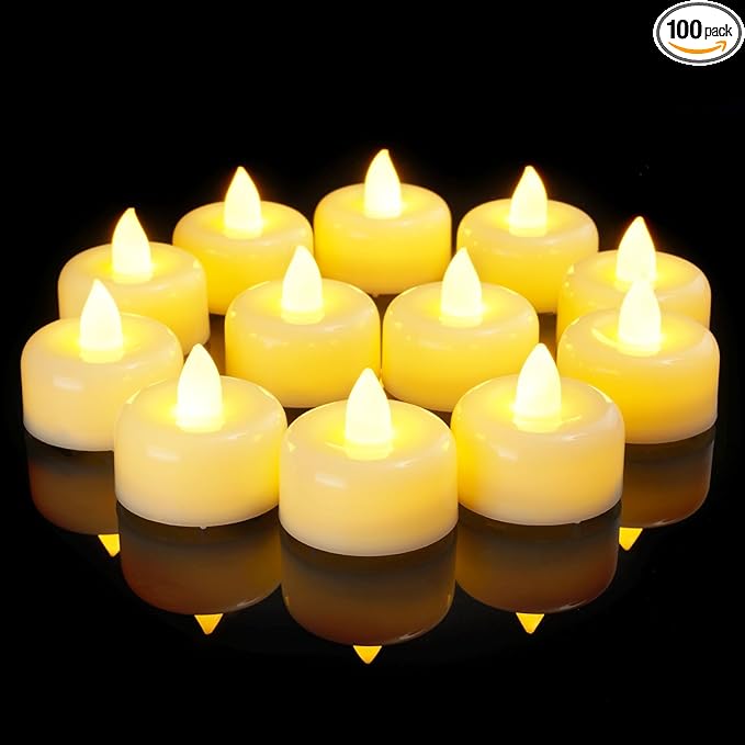 Amagic 100Pack Flameless LED Tea Lights Candles Battery Operated, Electric Fake Tealight Candles for Votive, Halloween, Christmas, Home Decor, Wedding, Table Decor (100Pack)