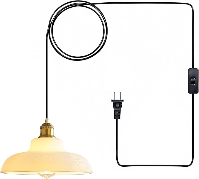 Plug in Pendant Light: Hanging Light Plug in Milk Glass Hanging Lamp, Pendant Lighting for Kitchen Island, Bedroom, Dining Room, Living Room, No Bulb
