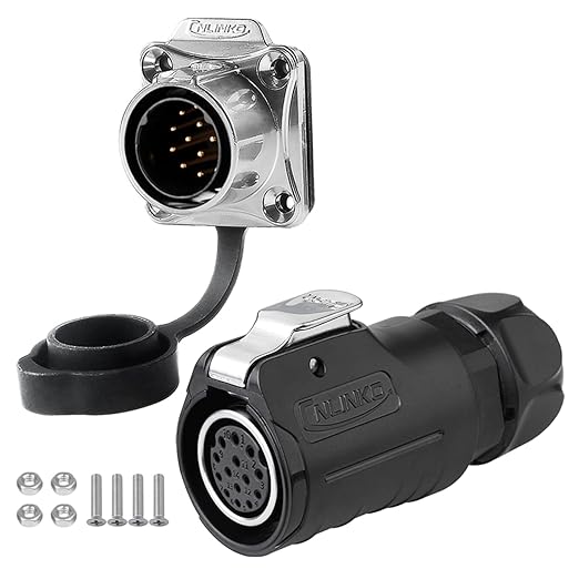 CNLINKO LP20 Reverse Mount 14-Pin Waterproof Circular Electrical Connector, IP68 Female Plug Male Socket for Automotive Machinery and Outdoor Use Quick Connect Aviation Connector (Plastic Plug)