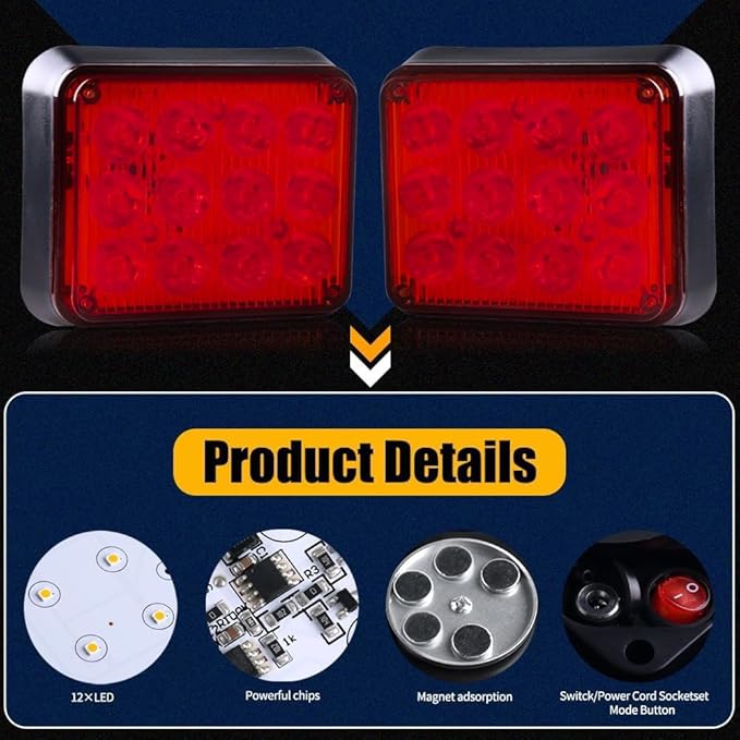 2PCS Magnetic Red Strobe Lights Rechargeable Flashing Emergency Beacon Safety Warning Lights Battery Powered Wireless Portable Magnetic Strobe Hazard Lights for Trucks Trailer Vehicles Car RV