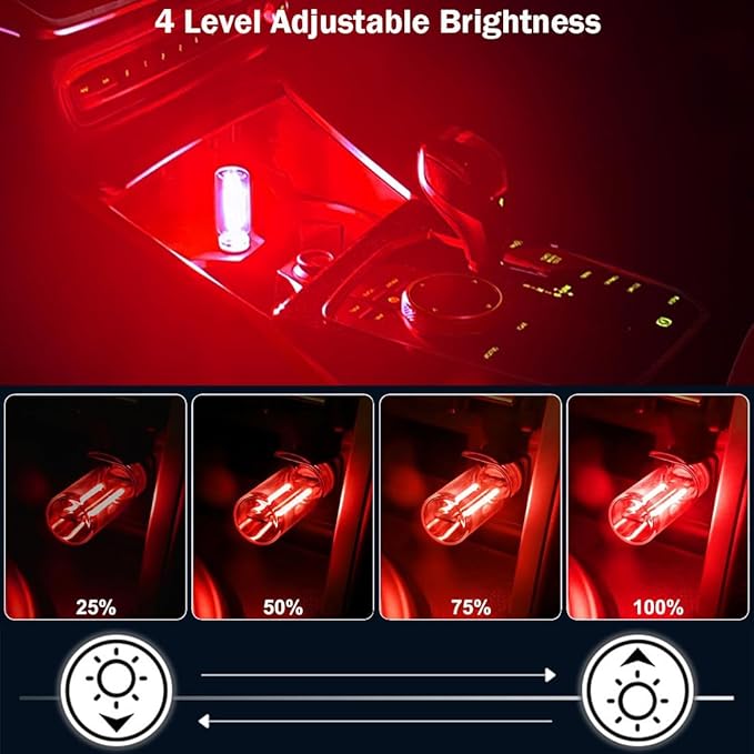 2 PCS Retro Car Lamps,Plug-in USB Car Interior Light,Car USB Light Bulb,USB LED Car Interior Atmosphere Lamp,Portable Mini LED Light for Car,Bedroom,Hallway (Red)