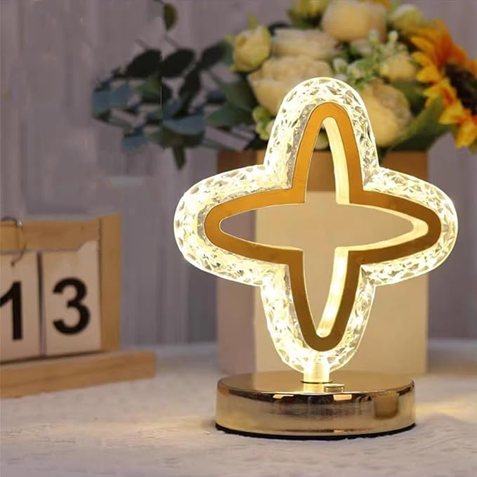 Crystal Table Lamp, Touch Control Nightstand Light with 3Color Temperature, USB Rechargeable Bedside Light for Bedroom Living Room Desktop Bar Cafe Office Indoor Decoration(Four Leaf Clover)