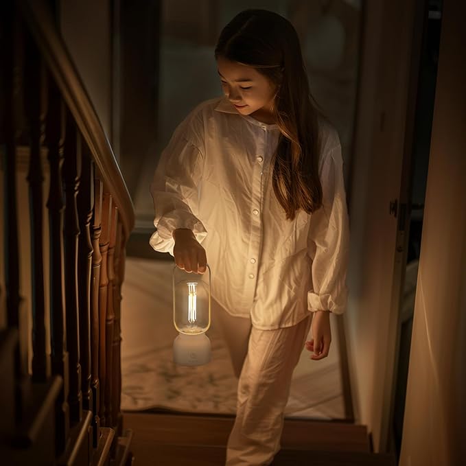 Retro Cordless Lantern Table Lamp, 40 Hours Long Lasting Dimming Night Light, Small Rechargeable Battery Operated Light for Nightstand, Decoration, Gift- White