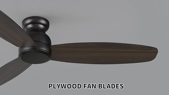 CEME 60 Inch Flush Mount Ceiling Fan without Lights, Black Ceiling Fan with Remote Low Profile, 10-Speed Reversible DC Motor, 3 Dual Finish Blades, Indoor for Bedroom