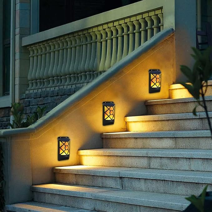 Aityvert Solar Flame Lights Outdoor, Waterproof Flickering Flame Solar Light Dark Sensor Auto On/Off 66 LED Solar Powered Wall Mounted Night Lights Lattice Design for Patio Deck Driveway