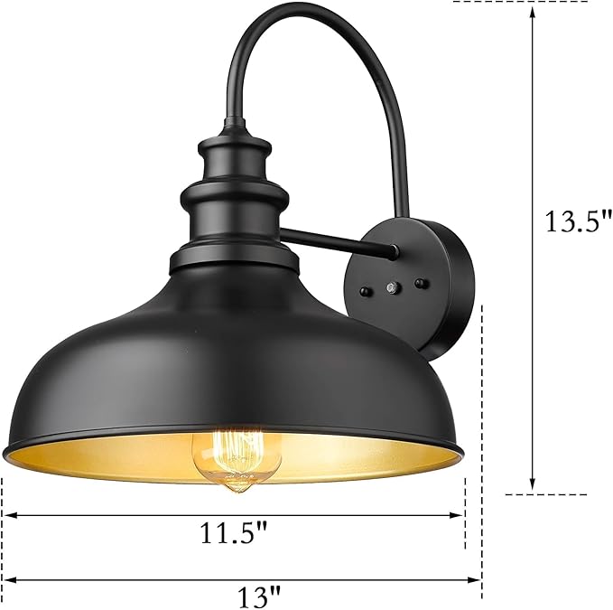 Bestshared Dusk to Dawn Sensor Farmhouse Barn Light, 11.5 Inch Dome Outdoor Barn Light, Outdoor Wall Sconce, Exterior Lighting Fixture, Farmhouse Porch Lights for Front Door(Black, 4 Pack)