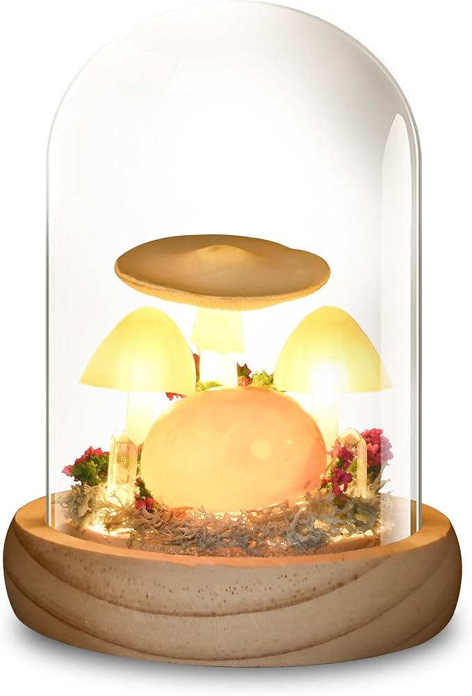 QUELIEN Mushroom Lamp,Mothers Day Mom Gifts for Mom,Light Up Mushroom in Glass Dome,Birthday Party Decorations,Ideal Birthday Gift,GirlfriendGift